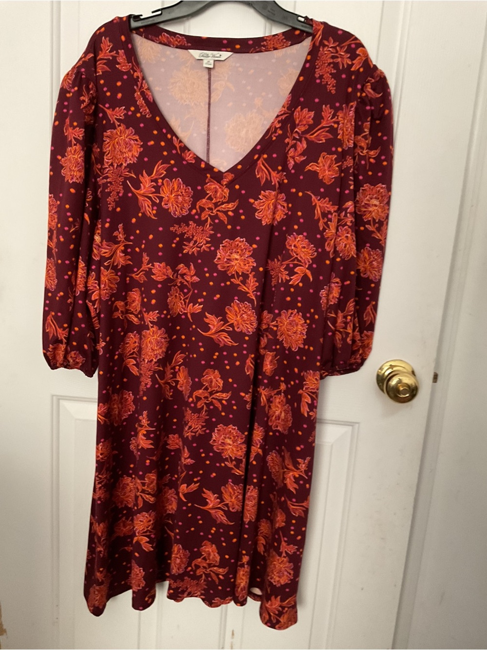 Women's Burgundy Floral V-Neck Dress The Pioneer Women